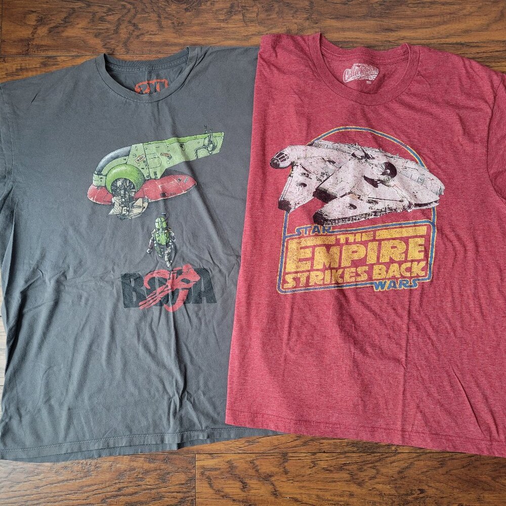 Bundle of 2 STAR WARS Shirts sz XXL 2X: Red Empire Strikes Back, Gray Boba Fett